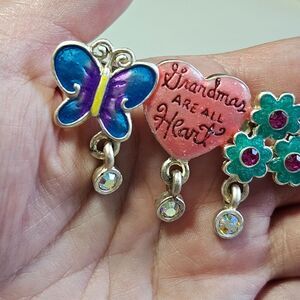 AJMC Silver Tone Vintage Grandma Brooch Butterfly Flowers Heart